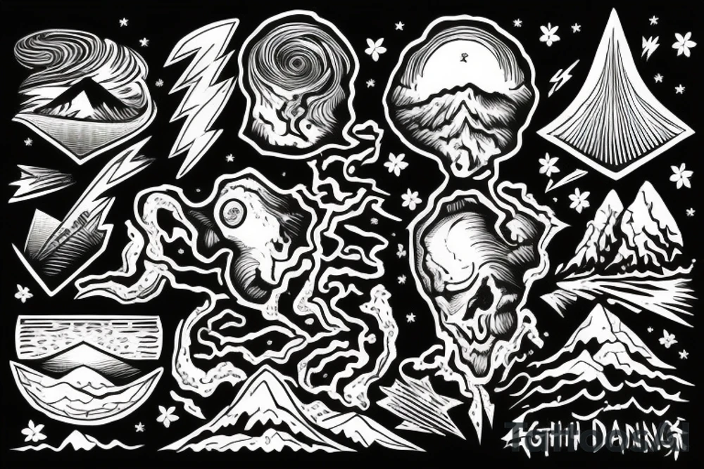 man with lightning in hand on the top of the mountain tattoo idea