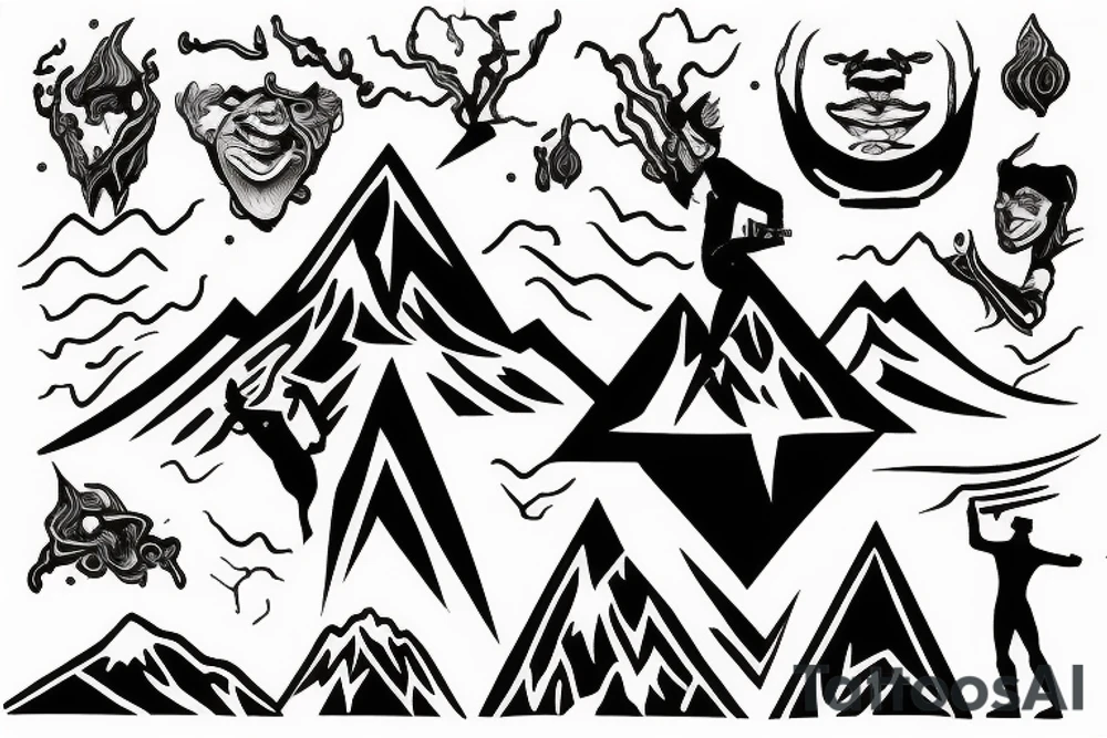man with lightning in hand on the top of the mountain tattoo idea