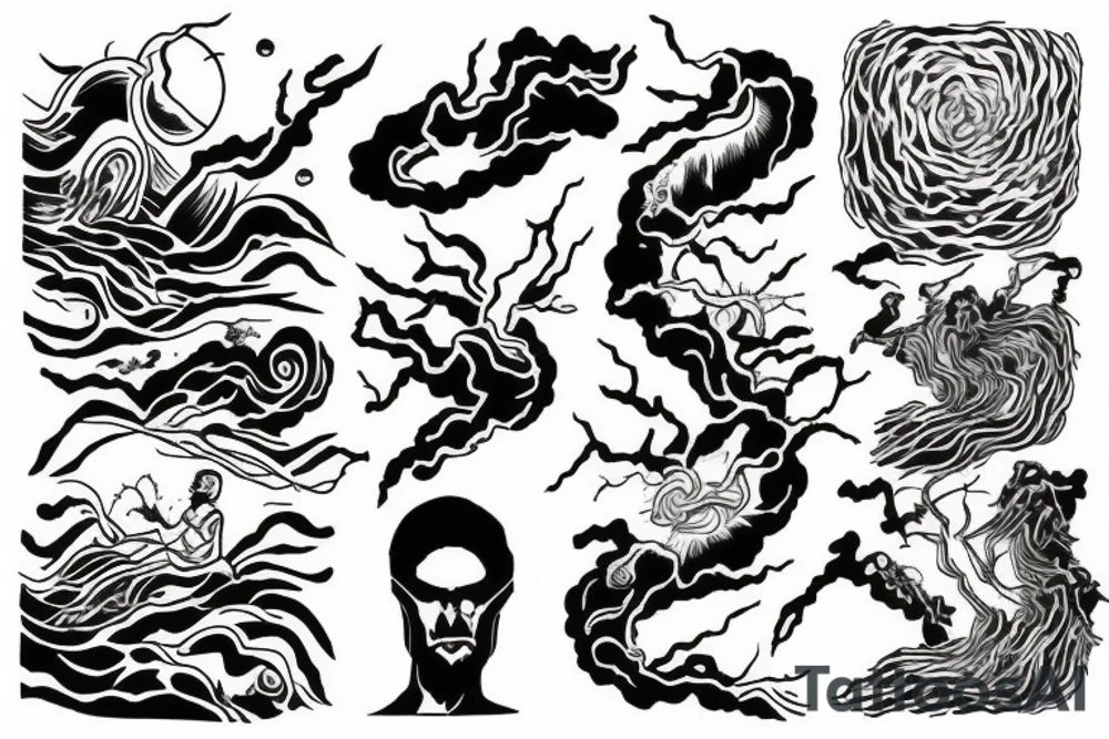 man with lightning in hand on the top of the mountain tattoo idea