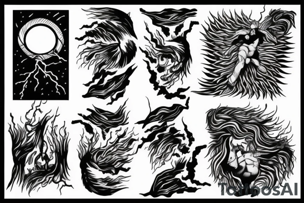 man with lightning in hand on the top of the mountain tattoo idea