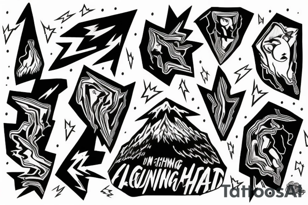 man with lightning in hand on the top of the mountain tattoo idea