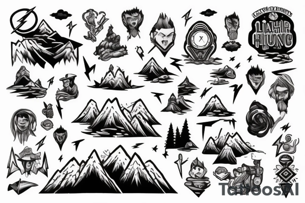 man with lightning in hand on the top of the mountain tattoo idea
