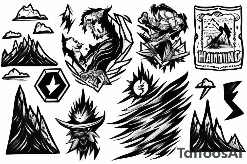 man with lightning in hand on the top of the mountain tattoo idea