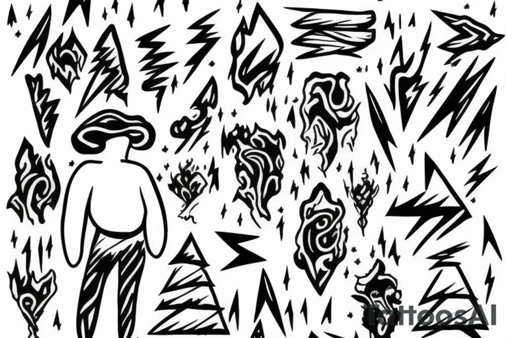 man with lightning in hand on the top of the mountain tattoo idea