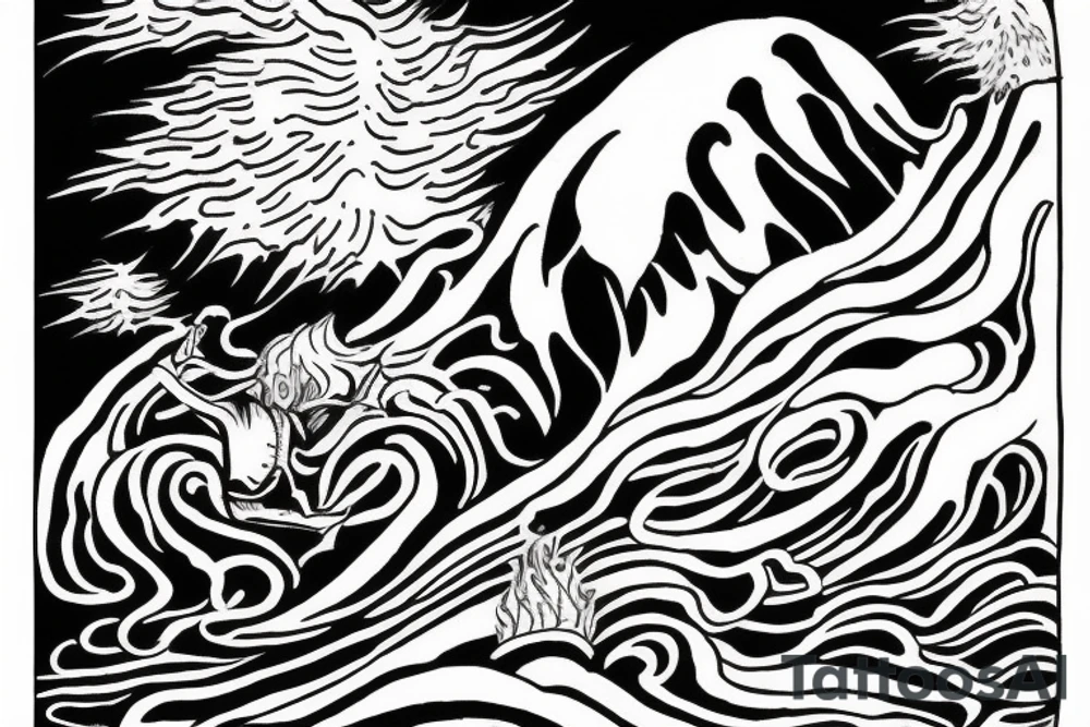 man with lightning in hand on the top of the mountain tattoo idea