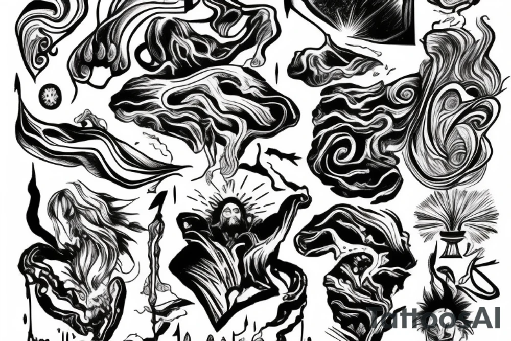 man with lightning in hand on the top of the mountain tattoo idea