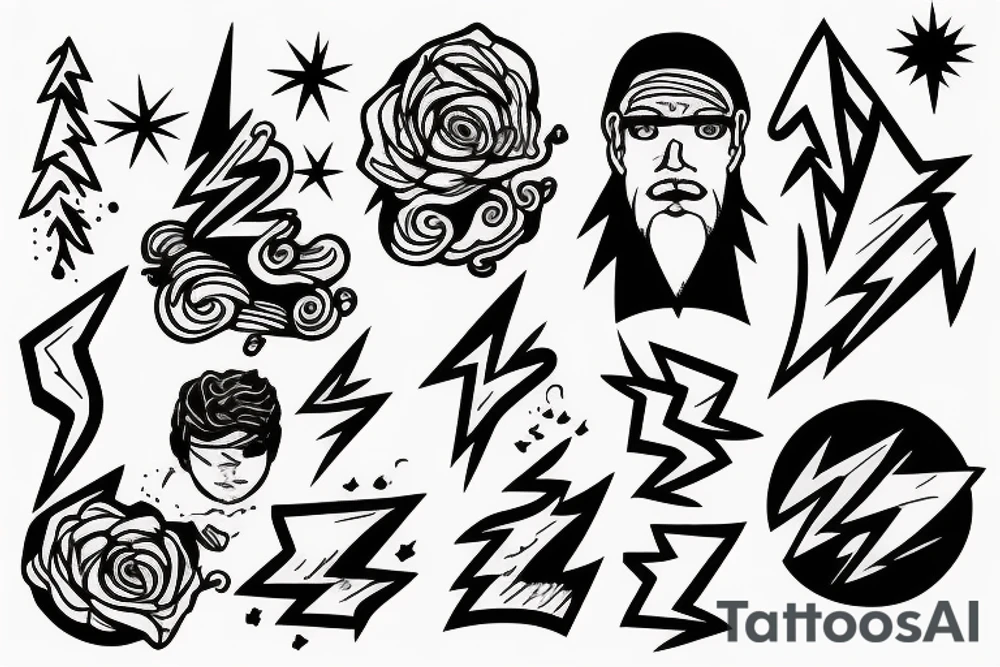 man with lightning in hand on the top of the mountain tattoo idea