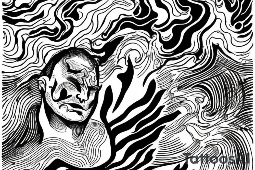 man with lightning in hand on the top of the mountain tattoo idea
