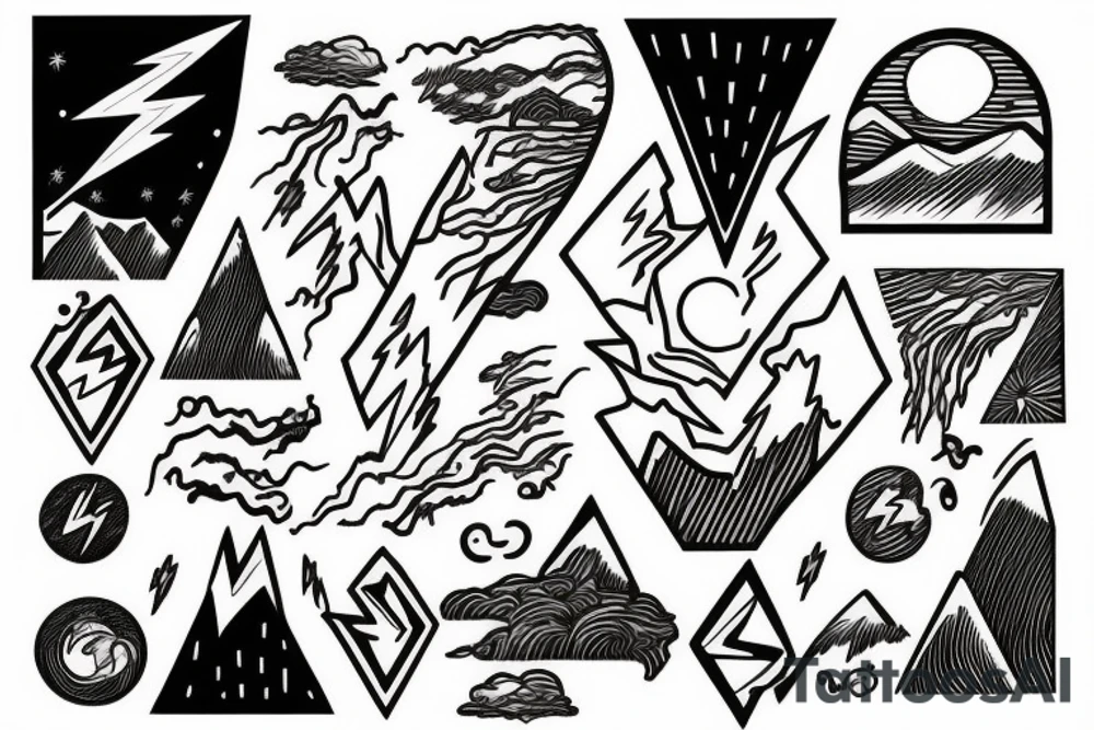 man with lightning in hand on the top of the mountain tattoo idea