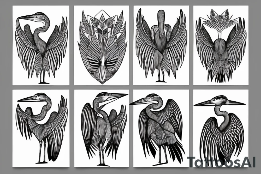 Great Blue Heron geometric outline tattoo idea