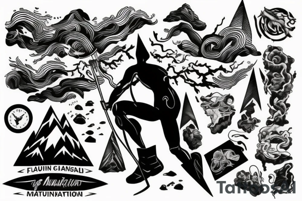 man with lightning in hand on the top of the mountain tattoo idea