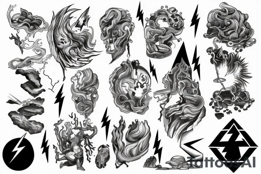 man with lightning in hand on the top of the mountain tattoo idea