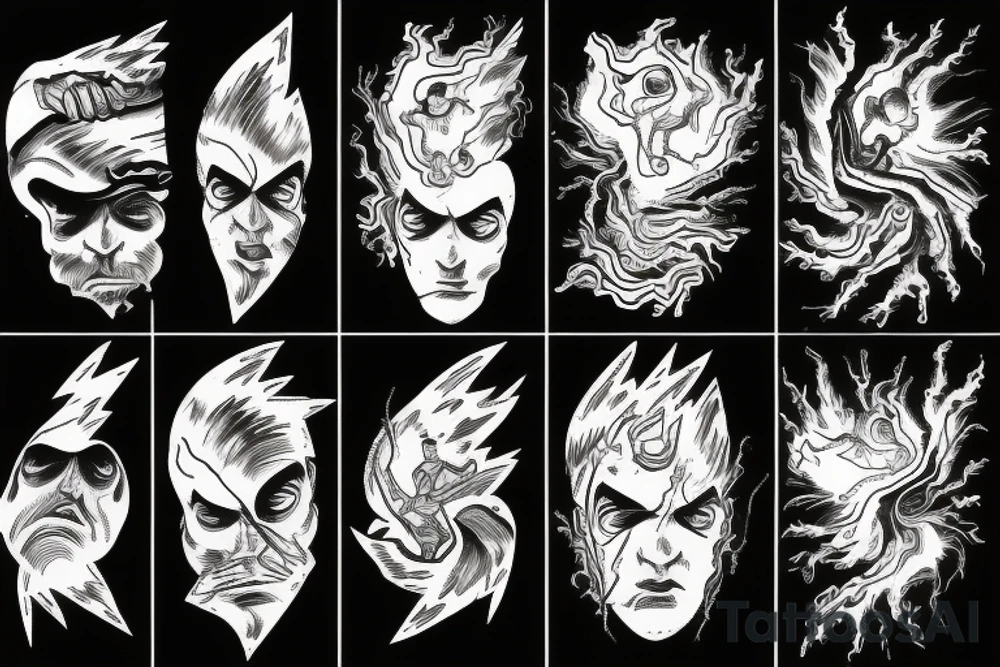 man with lightning in hand on the top of the mountain tattoo idea