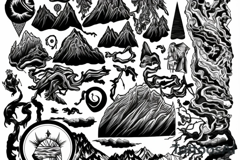 man with lightning in hand on the top of the mountain tattoo idea