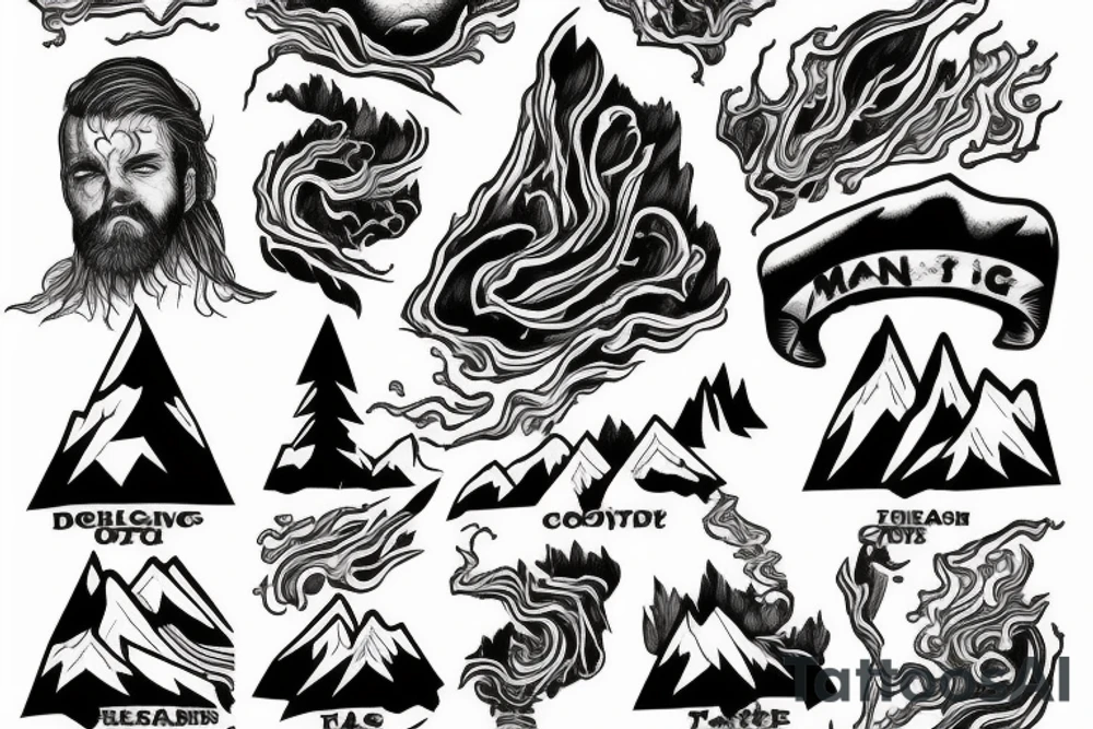 man with lightning in hand on the top of the mountain tattoo idea