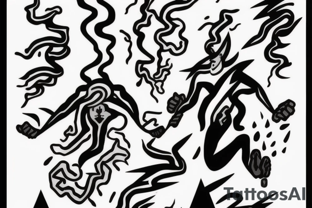 man with lightning in hand on the top of the mountain tattoo idea