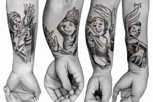 Boy holding fathers hand tattoo idea