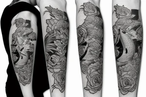 Koi with rose and clock and waterfall tattoo idea