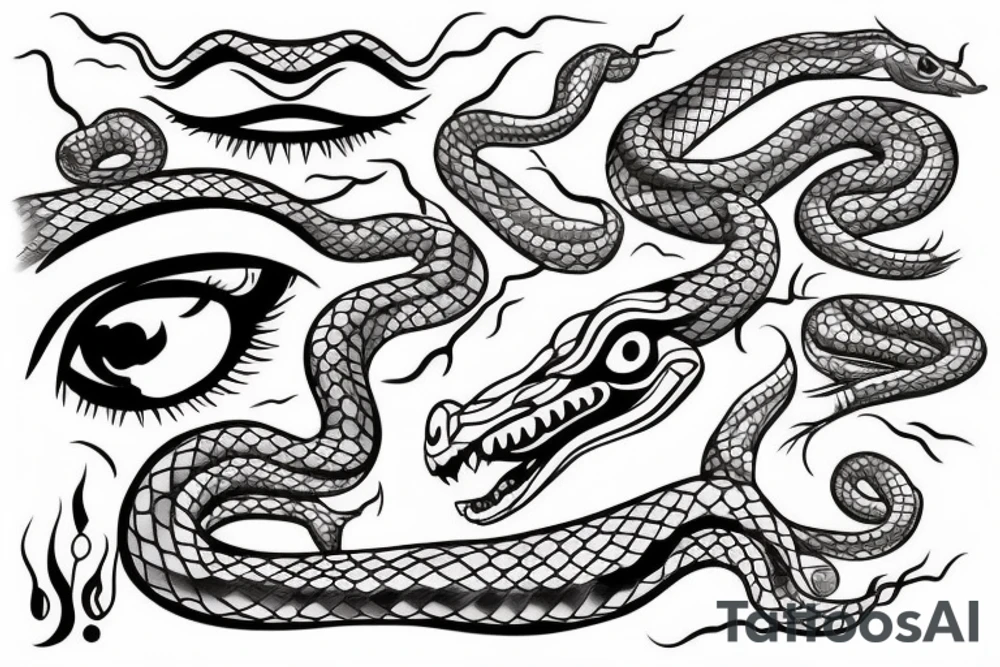 Floating triple eyes with snake body tattoo idea