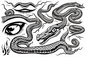 Floating triple eyes with snake body tattoo idea