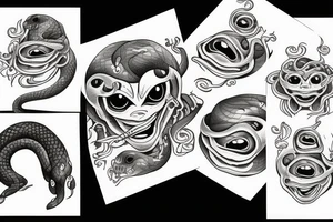 Floating triple eyes with snake body tattoo idea