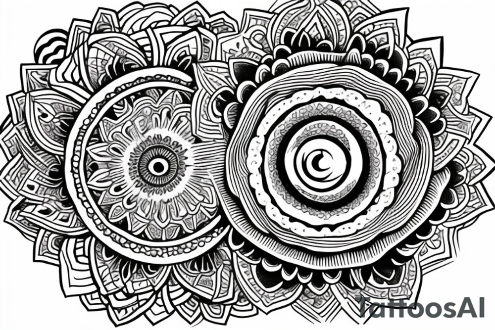 Six trippy eyes connecting with lotus tattoo idea