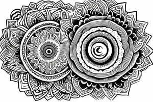 Six trippy eyes connecting with lotus tattoo idea