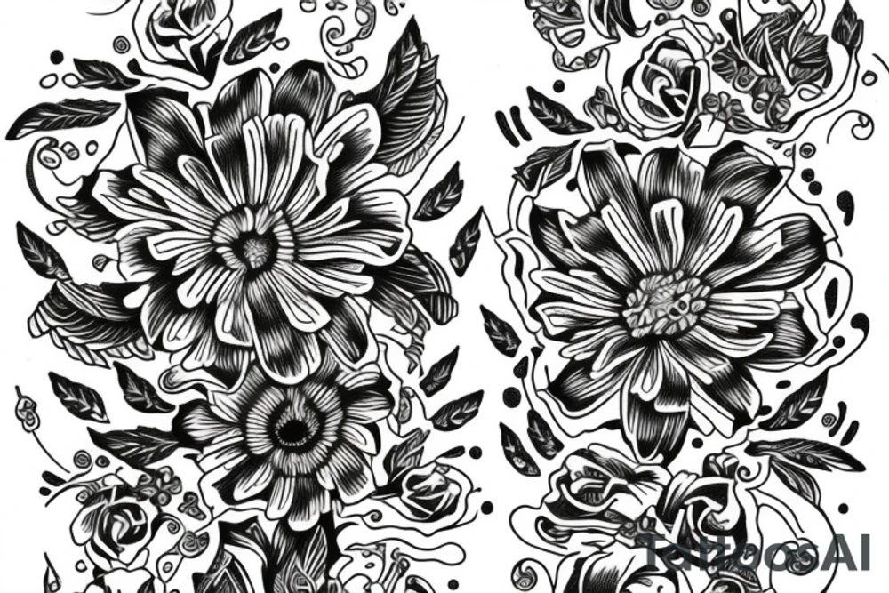 Flowy flowers and black venom tattoo idea