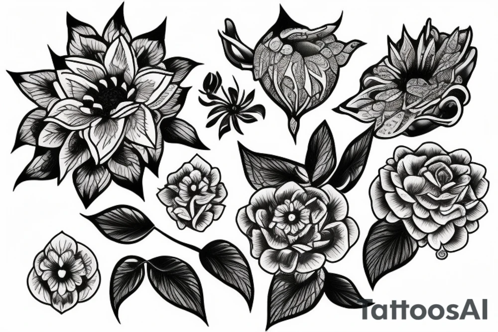 flowers and black venom tattoo idea