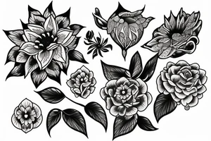 flowers and black venom tattoo idea