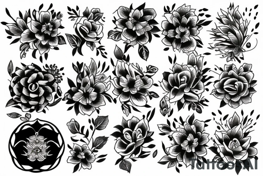 flowers and black venom tattoo idea