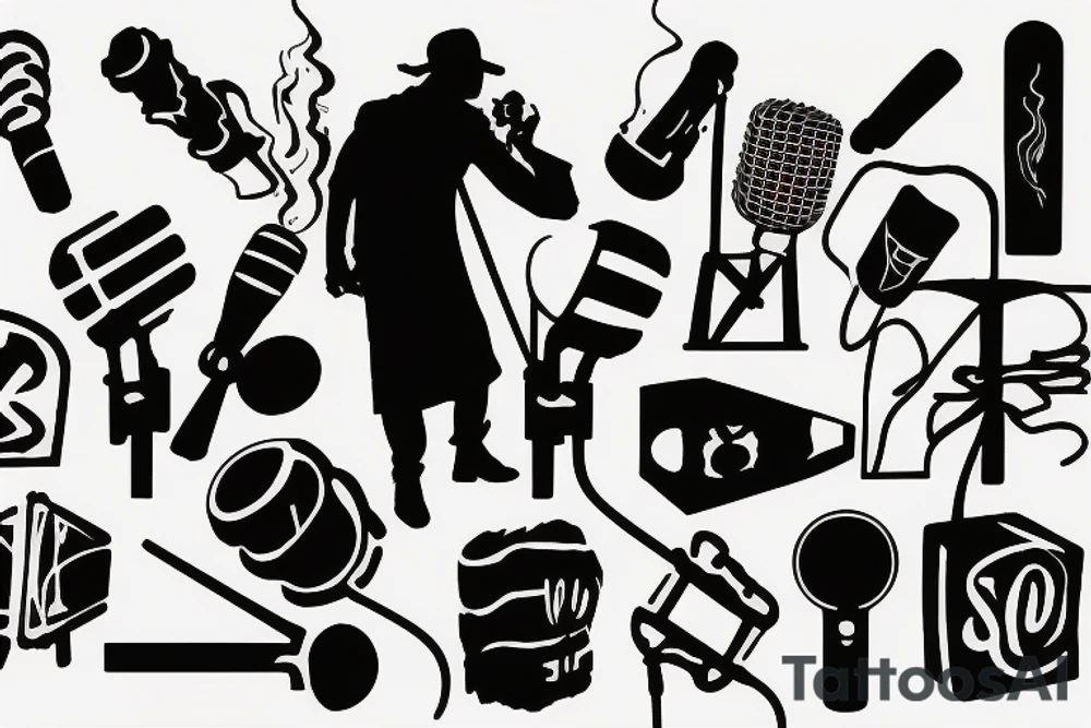 a silhouette of a man onstage holding a microphone in his hand
Smoke around him tattoo idea
