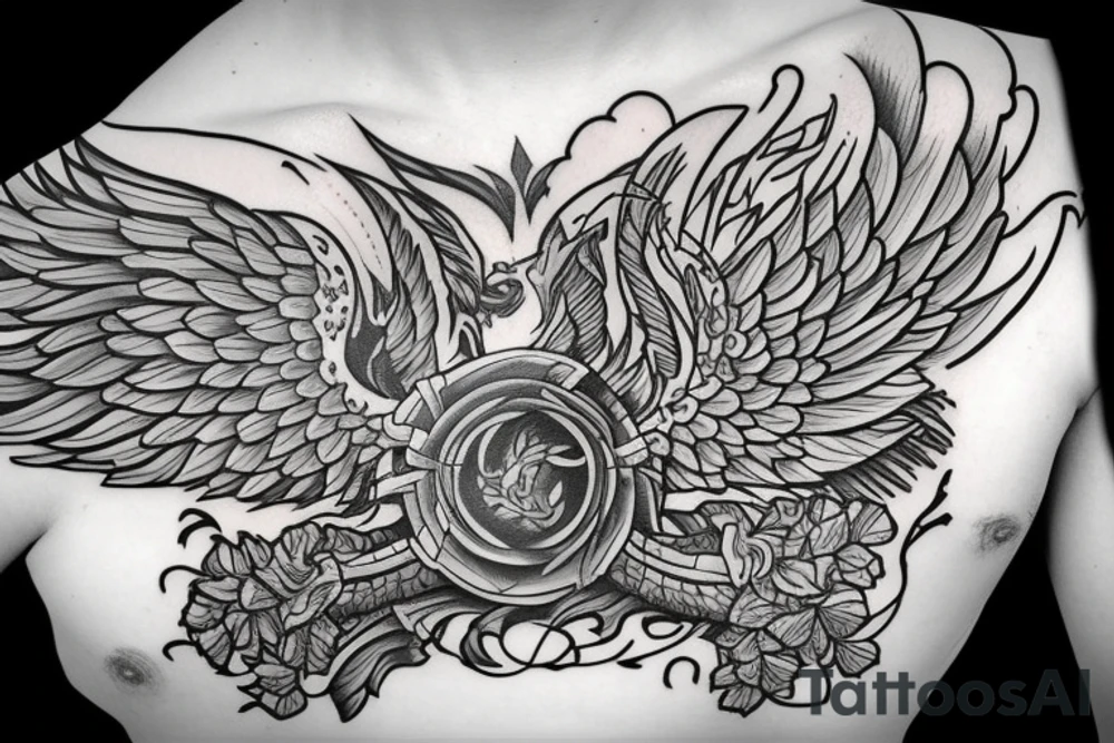 Atlas com phoenix e rosa tattoo idea