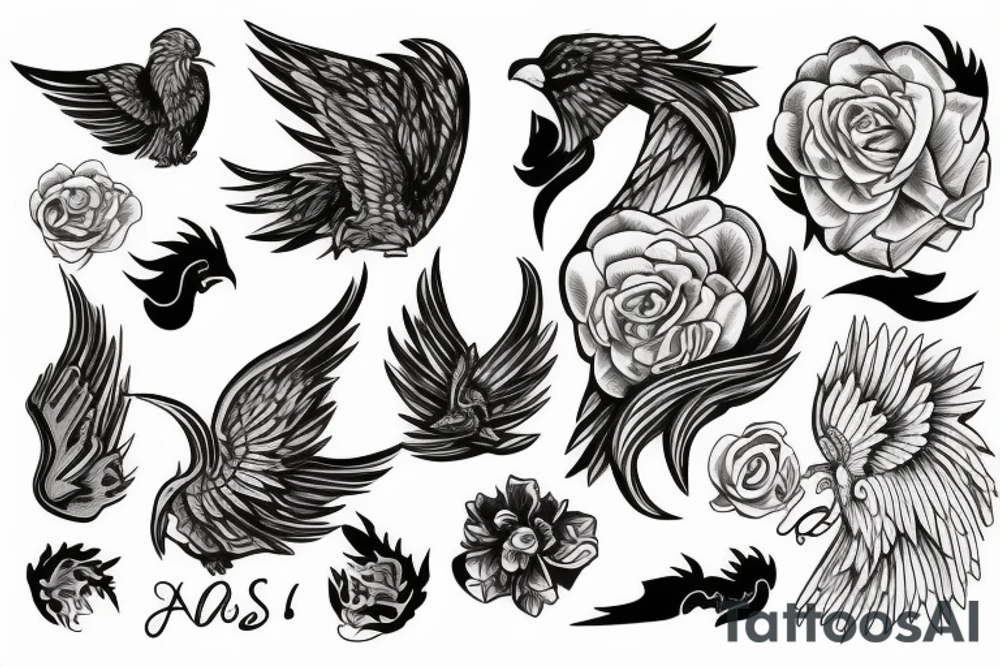Atlas com phoenix e rosa tattoo idea