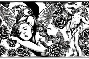 Greek mythology angel, with white lightning and a black rose tattoo idea