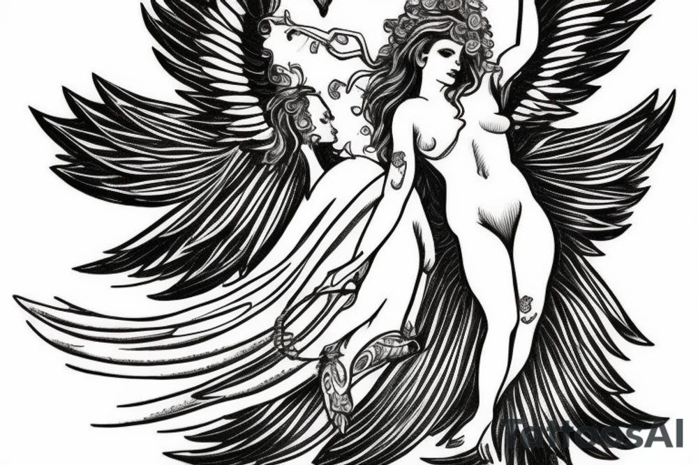 Greek mythology angel, with white lightning and a black rose tattoo idea