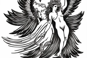 Greek mythology angel, with white lightning and a black rose tattoo idea