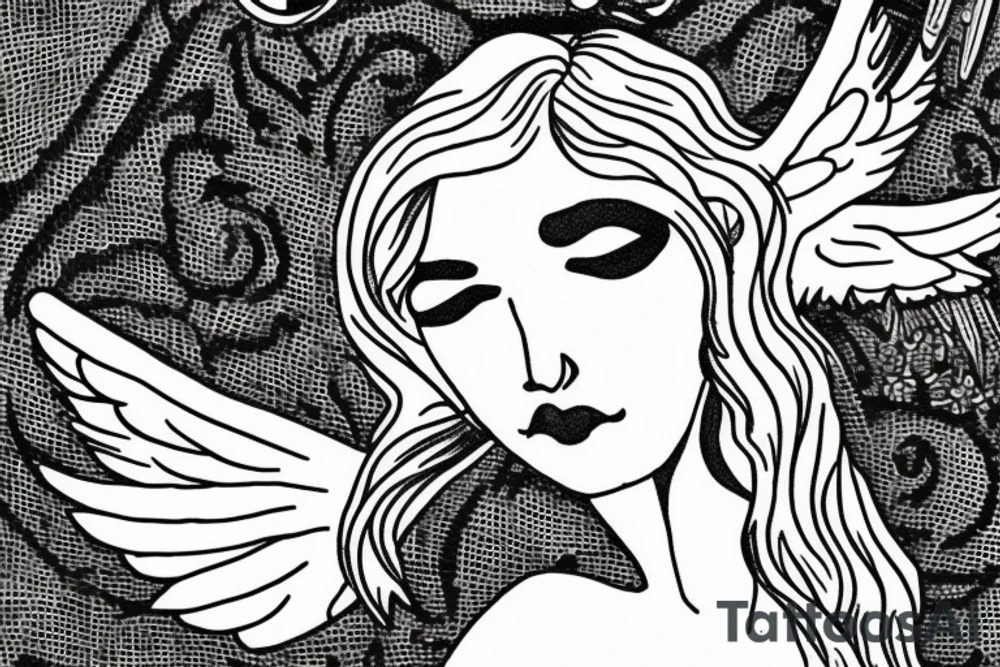 Greek mythology angel, with white lightning and a black rose tattoo idea