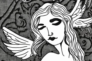 Greek mythology angel, with white lightning and a black rose tattoo idea