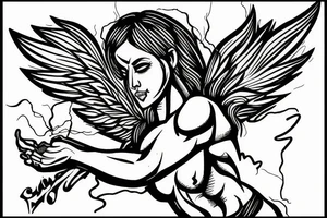 muscular angel with lightning strike and sharp tattoo idea