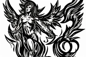 muscular angel with lightning strike and sharp tattoo idea