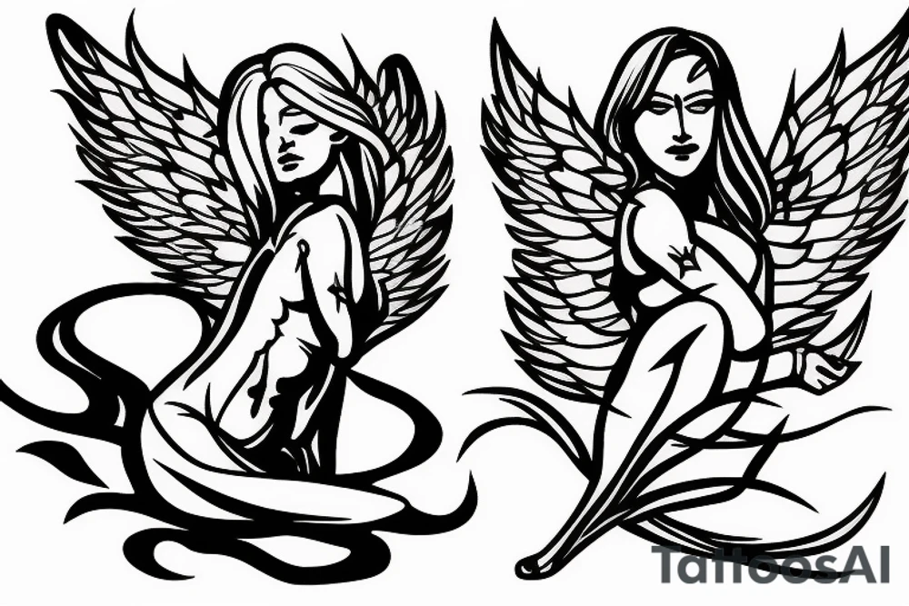 muscular angel with lightning strike and sharp tattoo idea