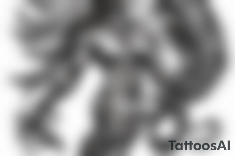 muscular angel with lightning strike and sharp tattoo idea