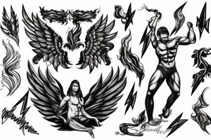 muscular angel with lightning strike and sharp tattoo idea