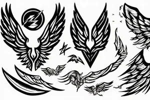 muscular angel with wings, lightning strike, sharp tattoo idea