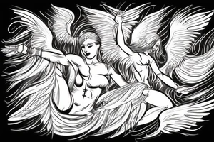 muscular angel with wings, lightning strike, sharp tattoo idea