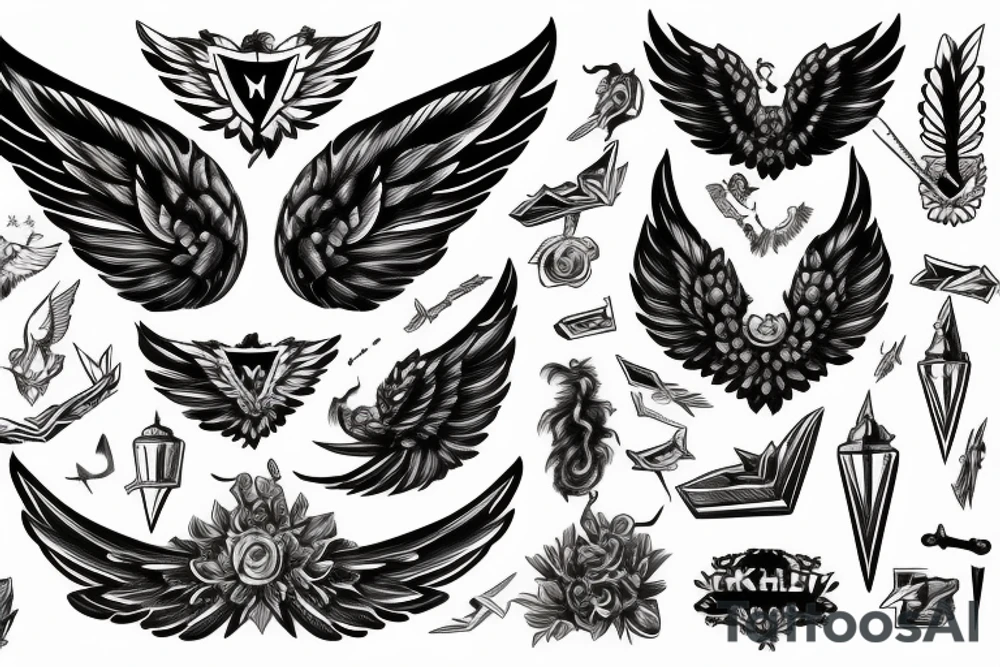 muscular angel with wings, lightning strike, sharp tattoo idea