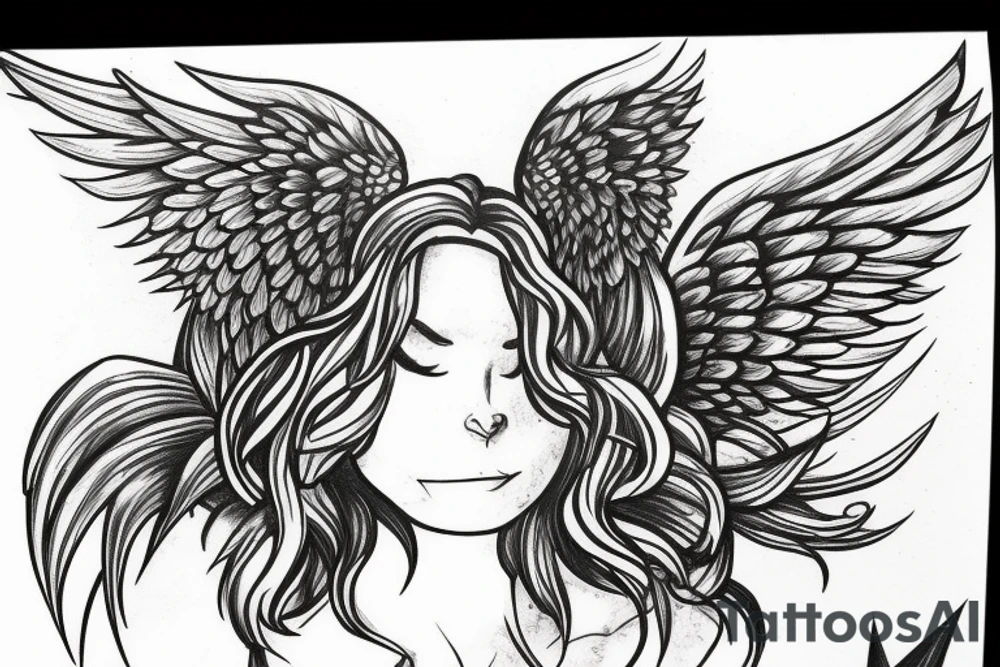 muscular angel with wings, lightning strike, sharp tattoo idea