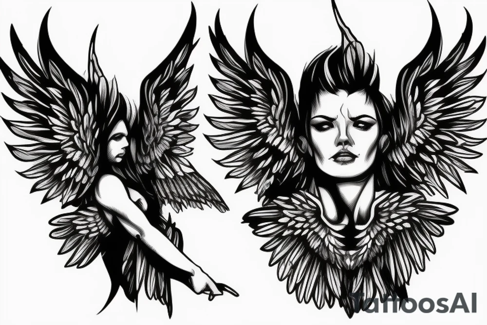 muscular angel with wings, lightning strike, sharp tattoo idea muscular angel with wings, lightning strike, sharp tattoo idea