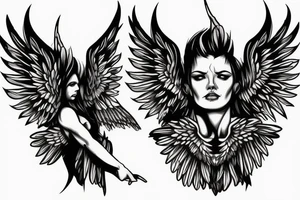 muscular angel with wings, lightning strike, sharp tattoo idea